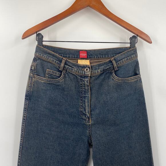 Vintage Y2k Olsen Flared Jeans Embroidered Applique High Rise Rigid Denim 27/ 6 - Picture 5 of 9